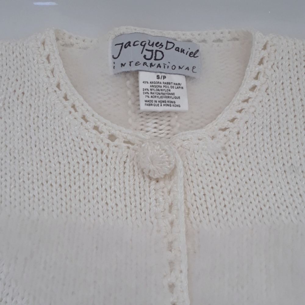 SOLD. Jacques Daniel. Angora Wool-Blend Knit Cardigan. Off-White. Small - Picture 9 of 16